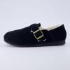 imageCUSHIONAIRE Womens Nest Genuine Suede SlipOn Shoe with Faux Shearling Lining ampamp Memory Foam  Adjustable Buckle ampamp NonSlip SoleBlack