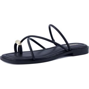 imageCUSHIONAIRE Venue Womens Strappy ToeLoop Slide Sandals with GoldTone Accent ampamp Memory Foam ComfortBlack