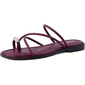 imageCUSHIONAIRE Venue Womens Strappy ToeLoop Slide Sandals with GoldTone Accent ampamp Memory Foam ComfortBurgundy