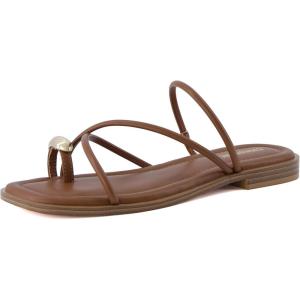 imageCUSHIONAIRE Venue Womens Strappy ToeLoop Slide Sandals with GoldTone Accent ampamp Memory Foam ComfortCognac