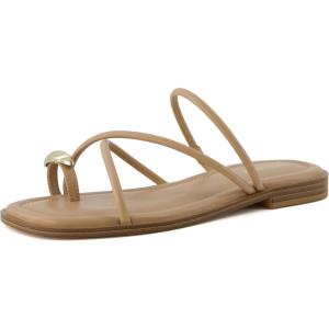 imageCUSHIONAIRE Venue Womens Strappy ToeLoop Slide Sandals with GoldTone Accent ampamp Memory Foam ComfortTan