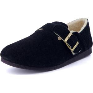 imageCUSHIONAIRE Womens Nest Genuine Suede SlipOn Shoe with Faux Shearling Lining ampamp Memory Foam  Adjustable Buckle ampamp NonSlip SoleBlack