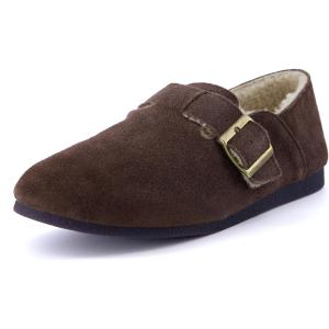 imageCUSHIONAIRE Womens Nest Genuine Suede SlipOn Shoe with Faux Shearling Lining ampamp Memory Foam  Adjustable Buckle ampamp NonSlip SoleBrown