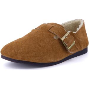 imageCUSHIONAIRE Womens Nest Genuine Suede SlipOn Shoe with Faux Shearling Lining ampamp Memory Foam  Adjustable Buckle ampamp NonSlip SoleRust