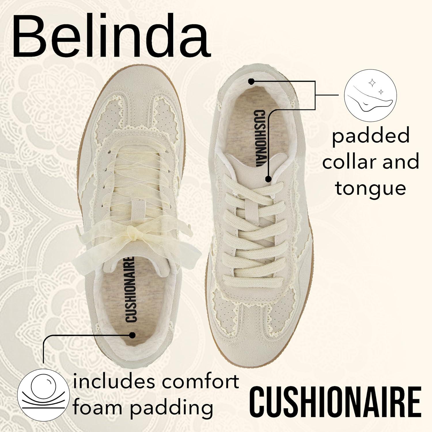 imageCUSHIONAIRE Belinda Womens Lace Detail Casual Sneakers  Elegant Ribbon LaceUp Shoes with Memory FoamIvory Vegan Suede