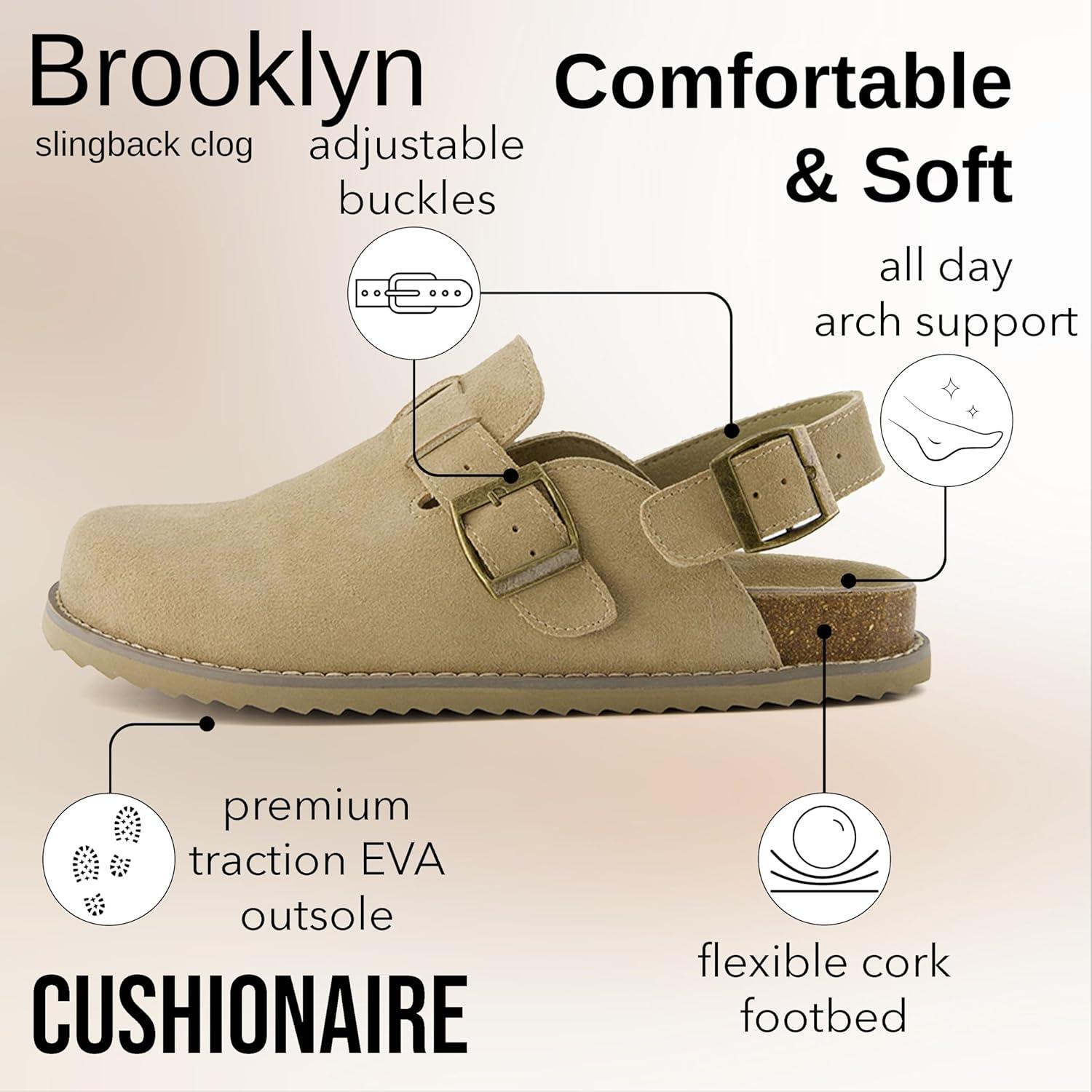 imageCUSHIONAIRE Brooklyn Suede Womens Slides Comfortable Clog Mules with Adjustable Buckles  Summer Shoes for WomenBiscuit Suede