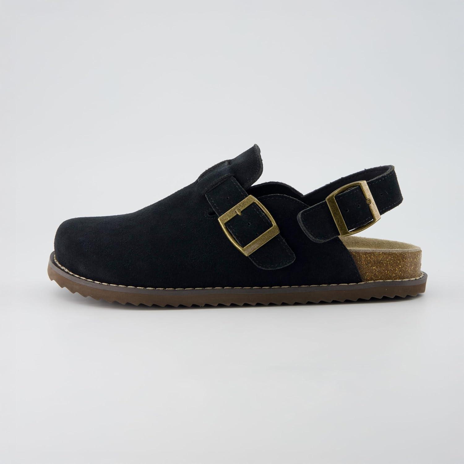 imageCUSHIONAIRE Brooklyn Suede Womens Slides Comfortable Clog Mules with Adjustable Buckles  Summer Shoes for WomenBlack Suede
