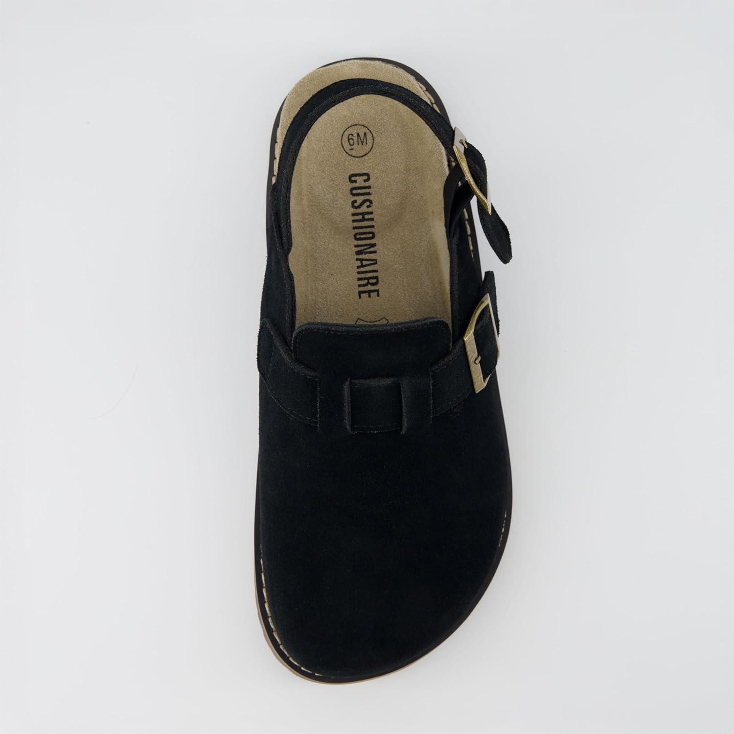 imageCUSHIONAIRE Brooklyn Suede Womens Slides Comfortable Clog Mules with Adjustable Buckles  Summer Shoes for WomenBlack Suede