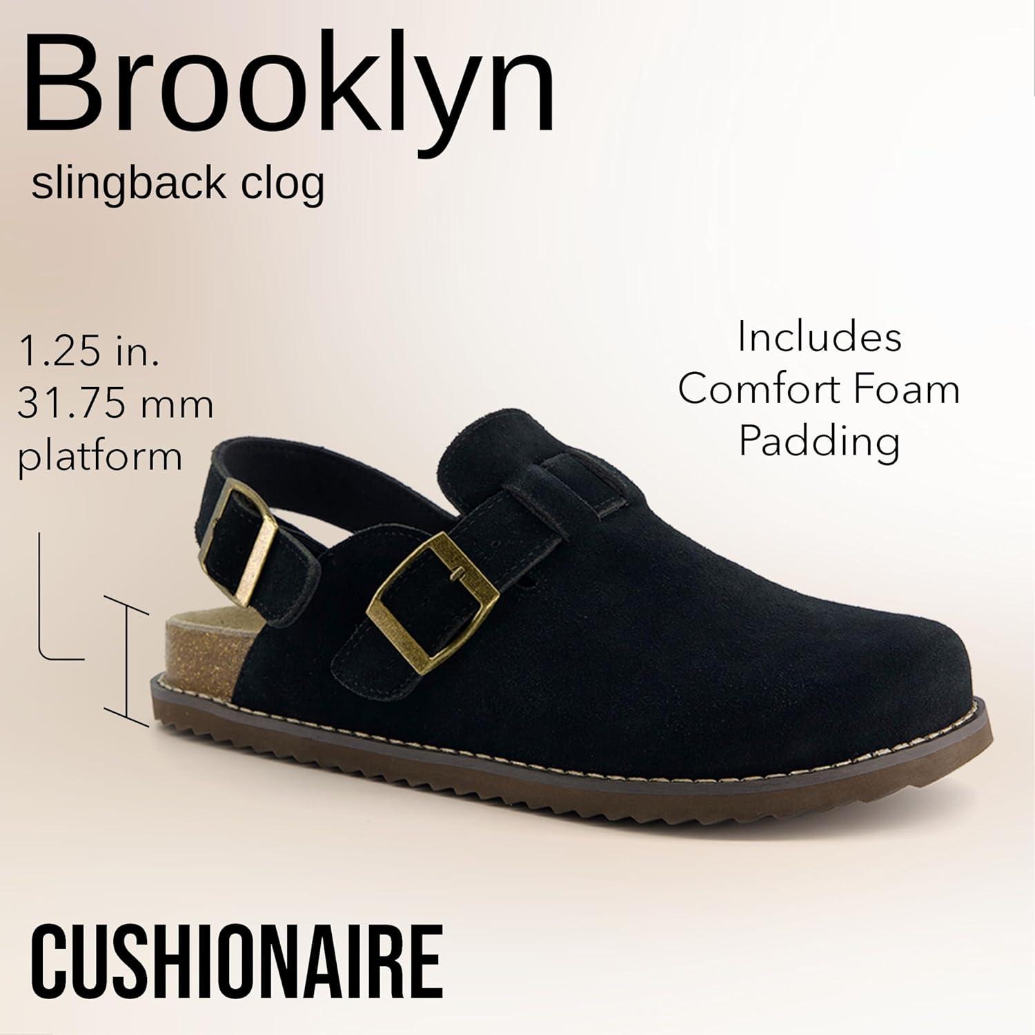 imageCUSHIONAIRE Brooklyn Suede Womens Slides Comfortable Clog Mules with Adjustable Buckles  Summer Shoes for WomenBlack Suede