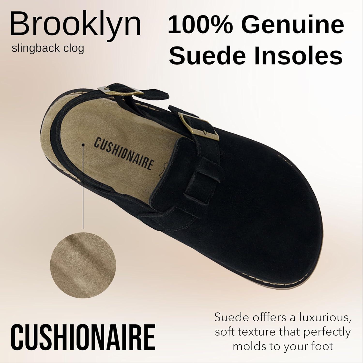 imageCUSHIONAIRE Brooklyn Suede Womens Slides Comfortable Clog Mules with Adjustable Buckles  Summer Shoes for WomenBlack Suede