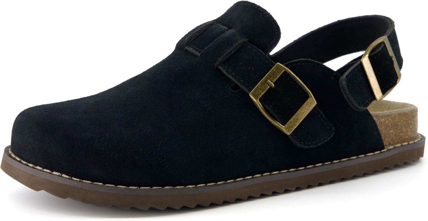 imageCUSHIONAIRE Brooklyn Suede Womens Slides Comfortable Clog Mules with Adjustable Buckles  Summer Shoes for WomenBlack Suede