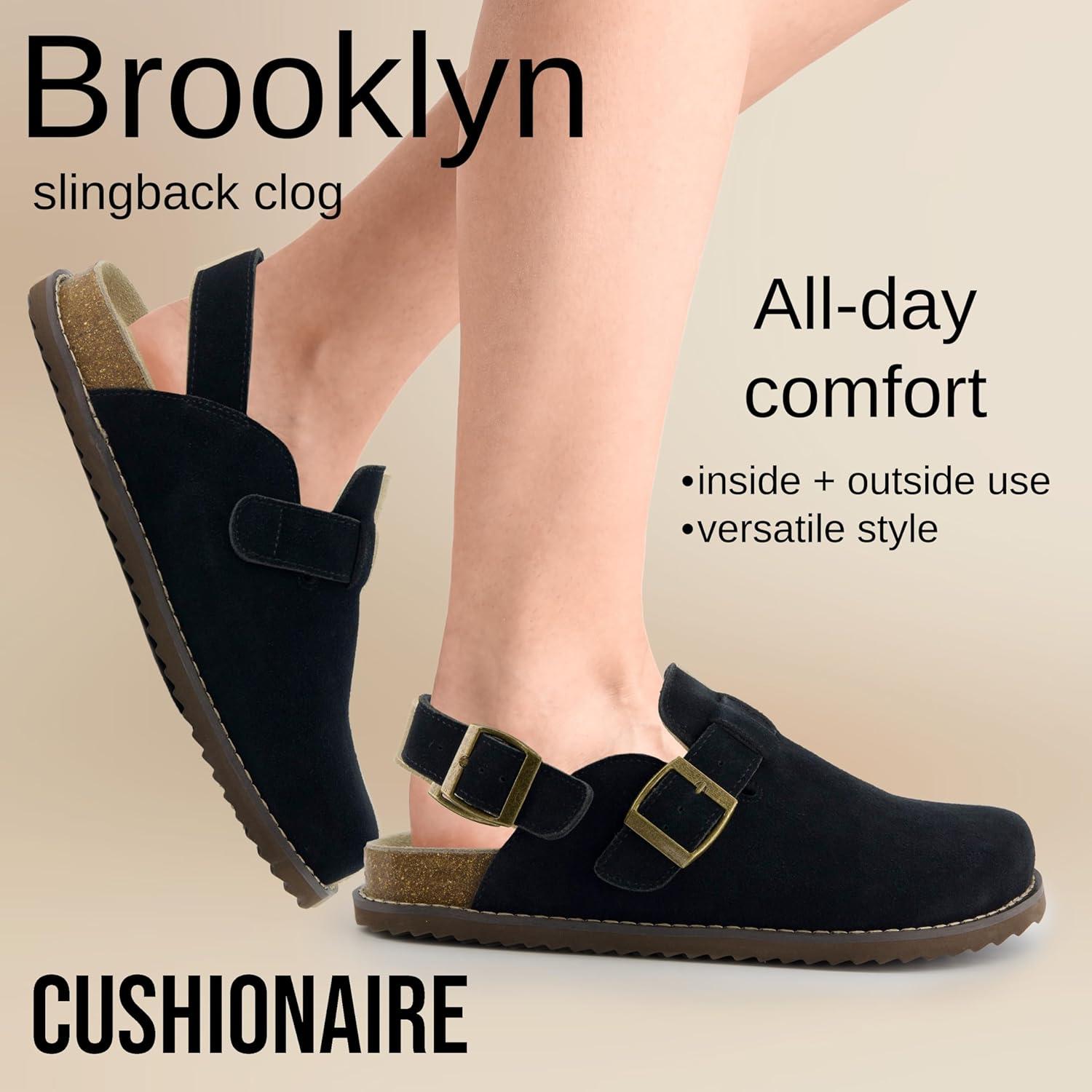 imageCUSHIONAIRE Brooklyn Suede Womens Slides Comfortable Clog Mules with Adjustable Buckles  Summer Shoes for WomenBlack Suede