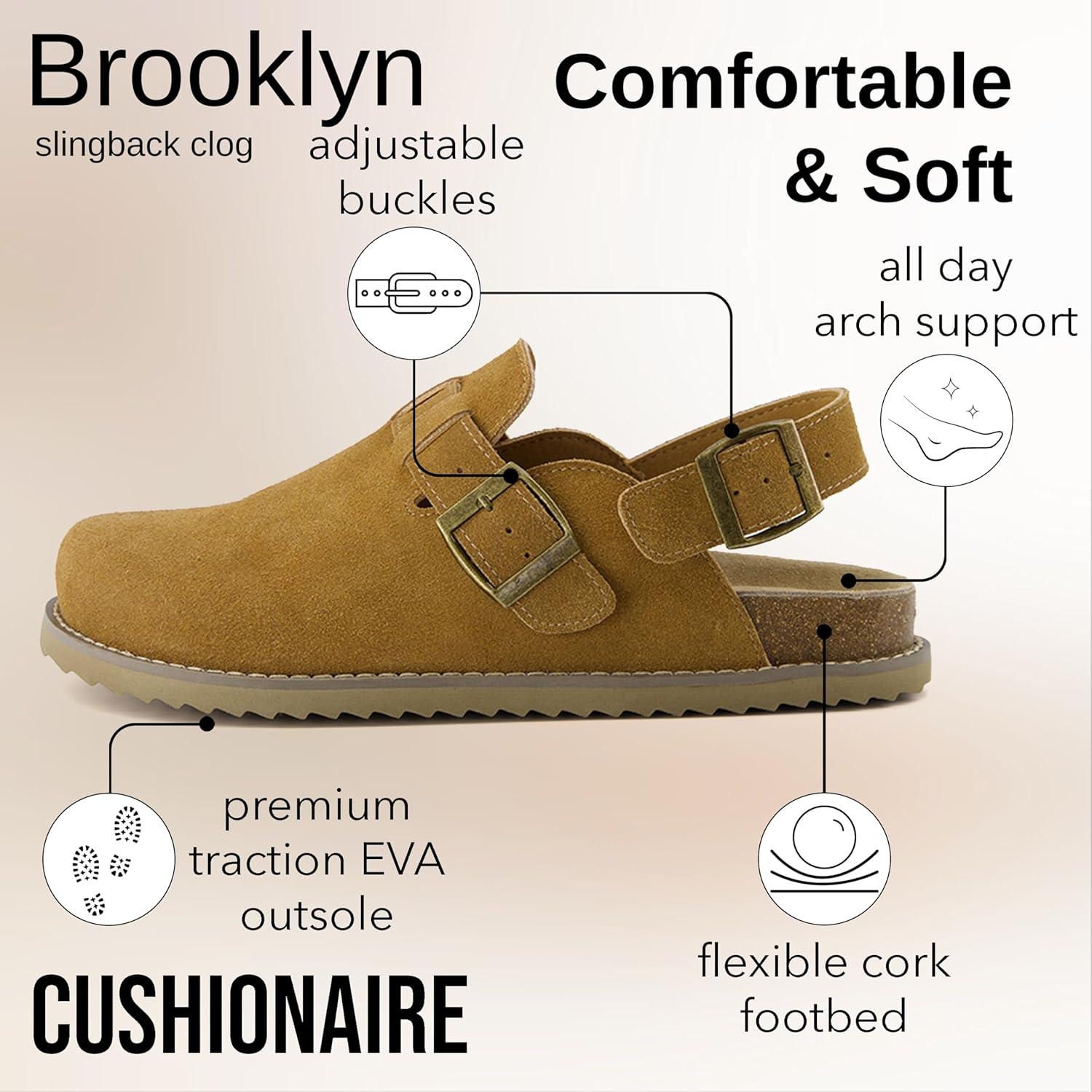imageCUSHIONAIRE Brooklyn Suede Womens Slides Comfortable Clog Mules with Adjustable Buckles  Summer Shoes for WomenChestnut Suede
