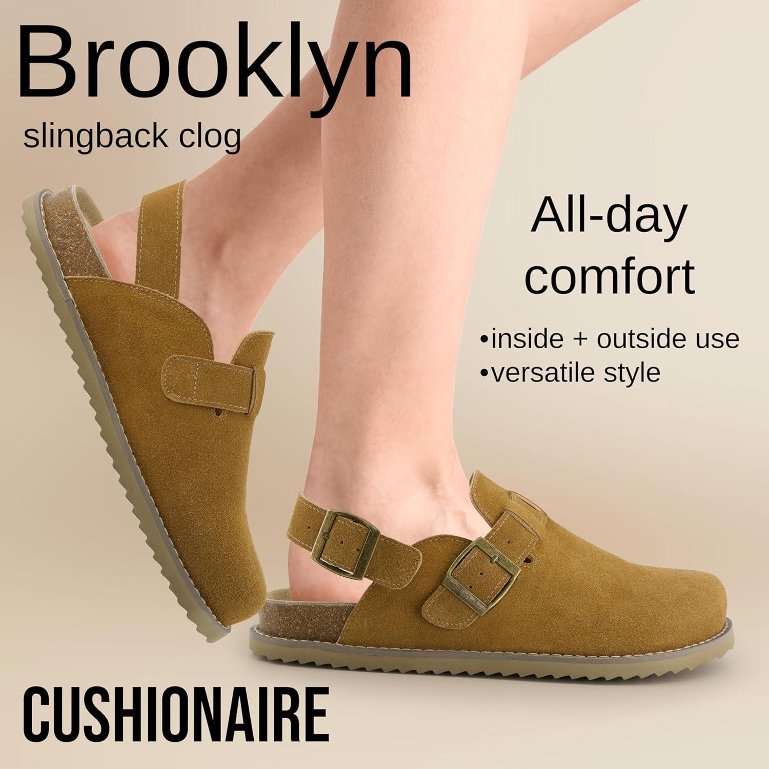 imageCUSHIONAIRE Brooklyn Suede Womens Slides Comfortable Clog Mules with Adjustable Buckles  Summer Shoes for WomenChestnut Suede
