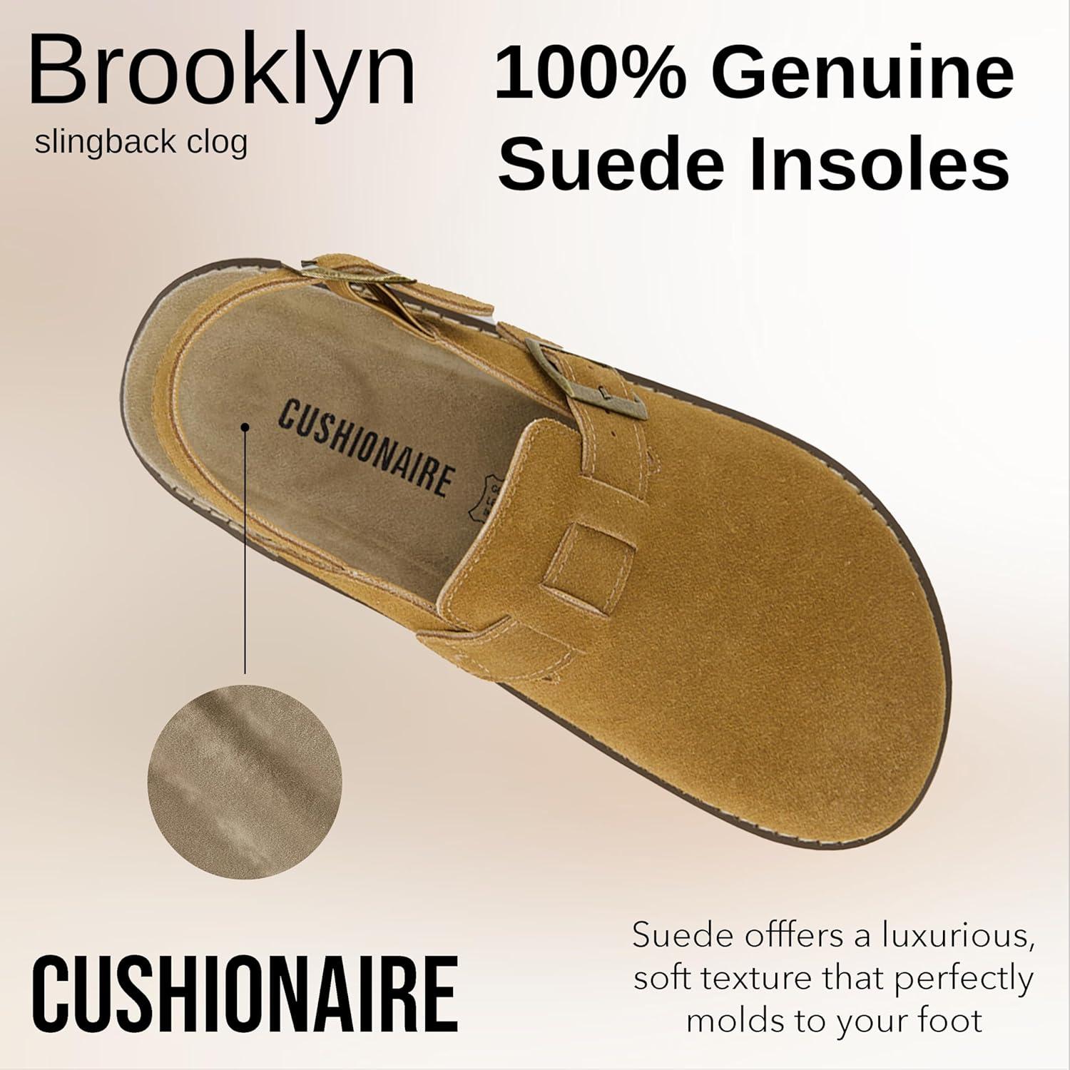 imageCUSHIONAIRE Brooklyn Suede Womens Slides Comfortable Clog Mules with Adjustable Buckles  Summer Shoes for WomenChestnut Suede
