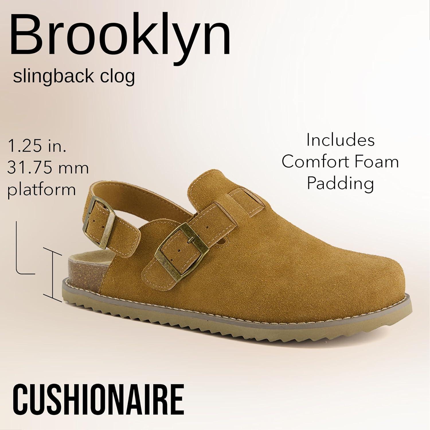 imageCUSHIONAIRE Brooklyn Suede Womens Slides Comfortable Clog Mules with Adjustable Buckles  Summer Shoes for WomenChestnut Suede
