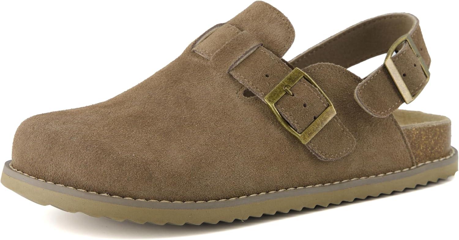 imageCUSHIONAIRE Brooklyn Suede Womens Slides Comfortable Clog Mules with Adjustable Buckles  Summer Shoes for WomenTaupe Suede