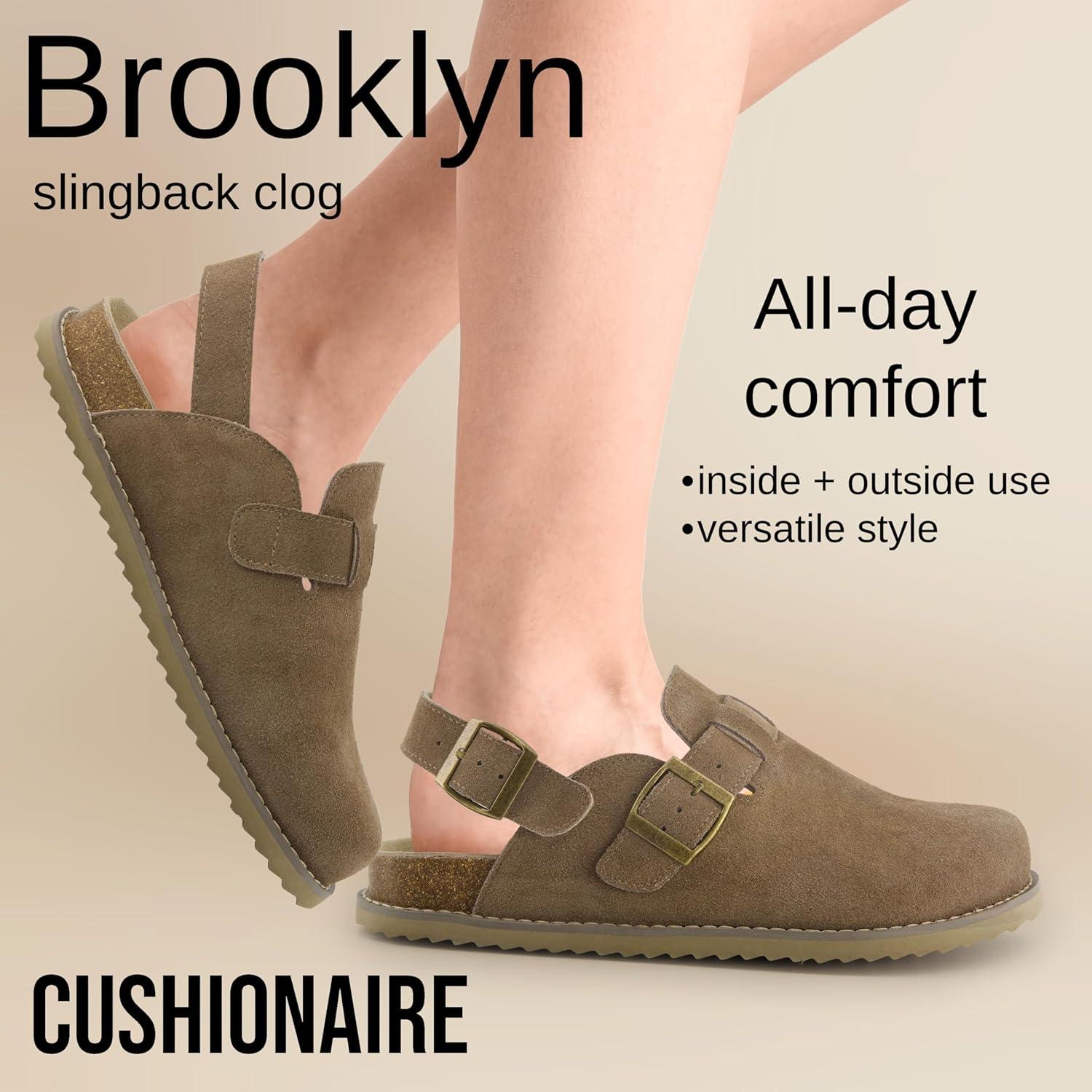 imageCUSHIONAIRE Brooklyn Suede Womens Slides Comfortable Clog Mules with Adjustable Buckles  Summer Shoes for WomenTaupe Suede