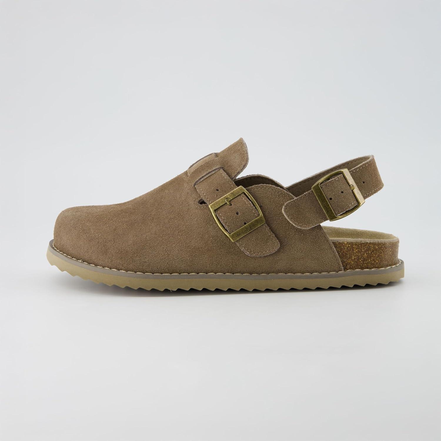 imageCUSHIONAIRE Brooklyn Suede Womens Slides Comfortable Clog Mules with Adjustable Buckles  Summer Shoes for WomenTaupe Suede