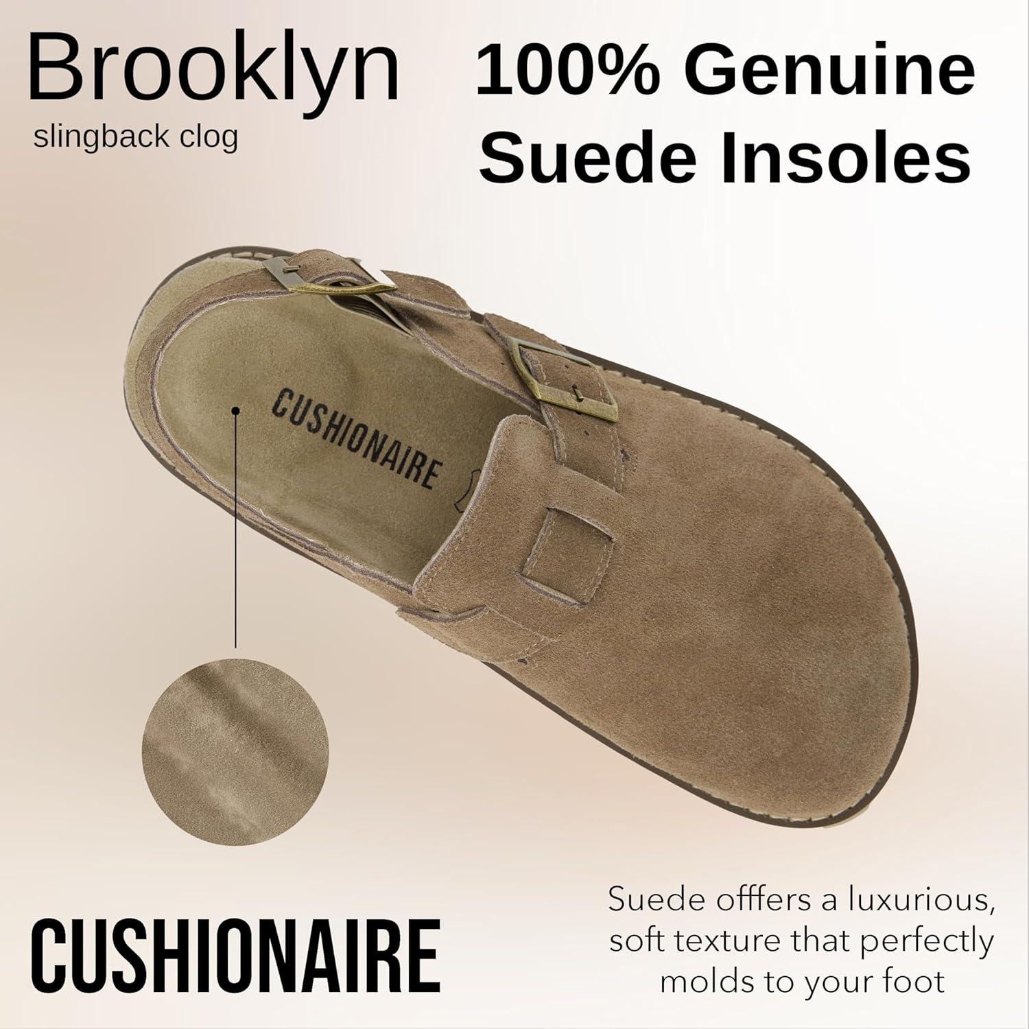 imageCUSHIONAIRE Brooklyn Suede Womens Slides Comfortable Clog Mules with Adjustable Buckles  Summer Shoes for WomenTaupe Suede