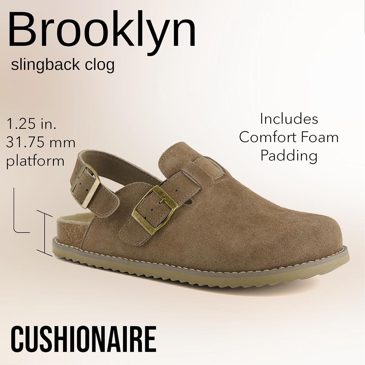 imageCUSHIONAIRE Brooklyn Suede Womens Slides Comfortable Clog Mules with Adjustable Buckles  Summer Shoes for WomenTaupe Suede