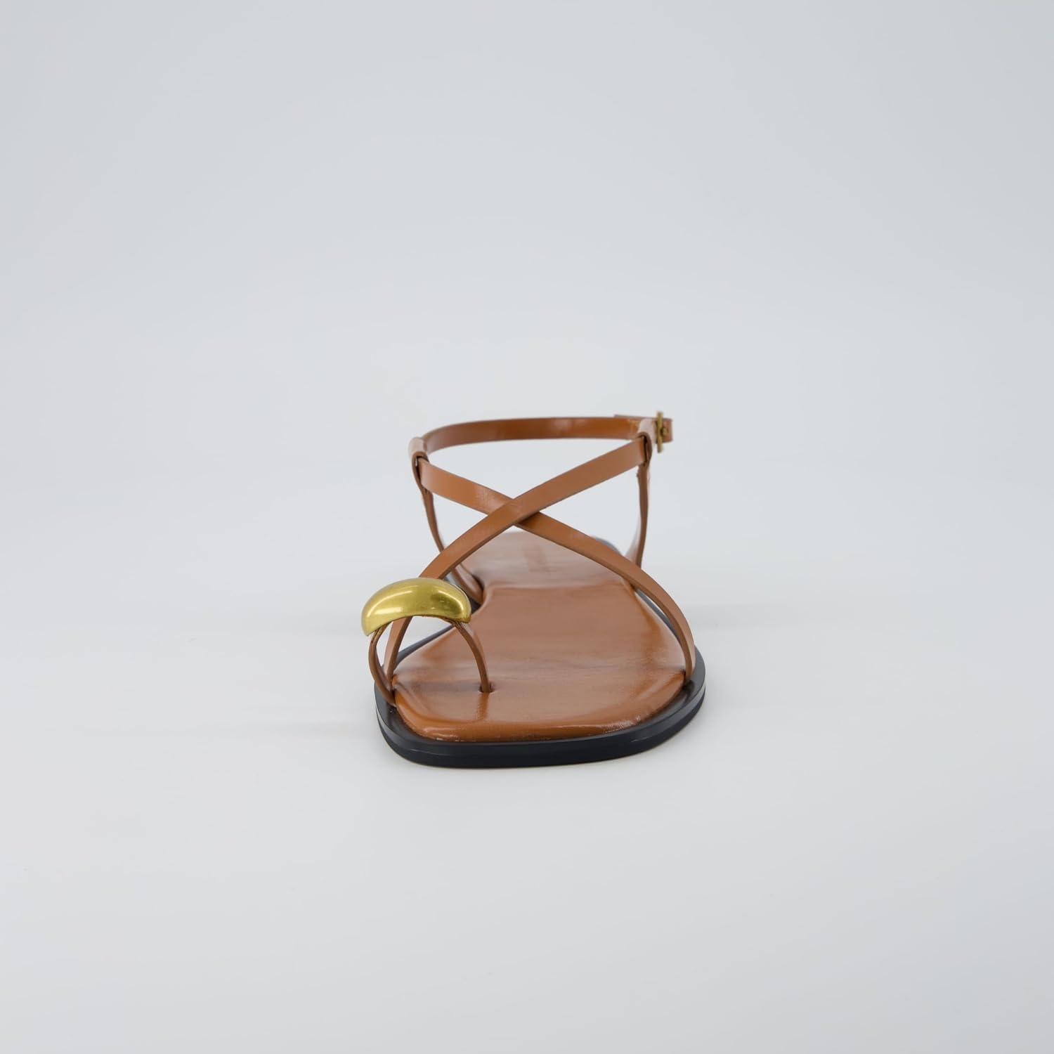 imageCUSHIONAIRE Corfu Flat Sandals for Women  Strappy Design with Toe Loop and Adjustable Ankle Strap  Lightweight Summer Dress SandalCognac