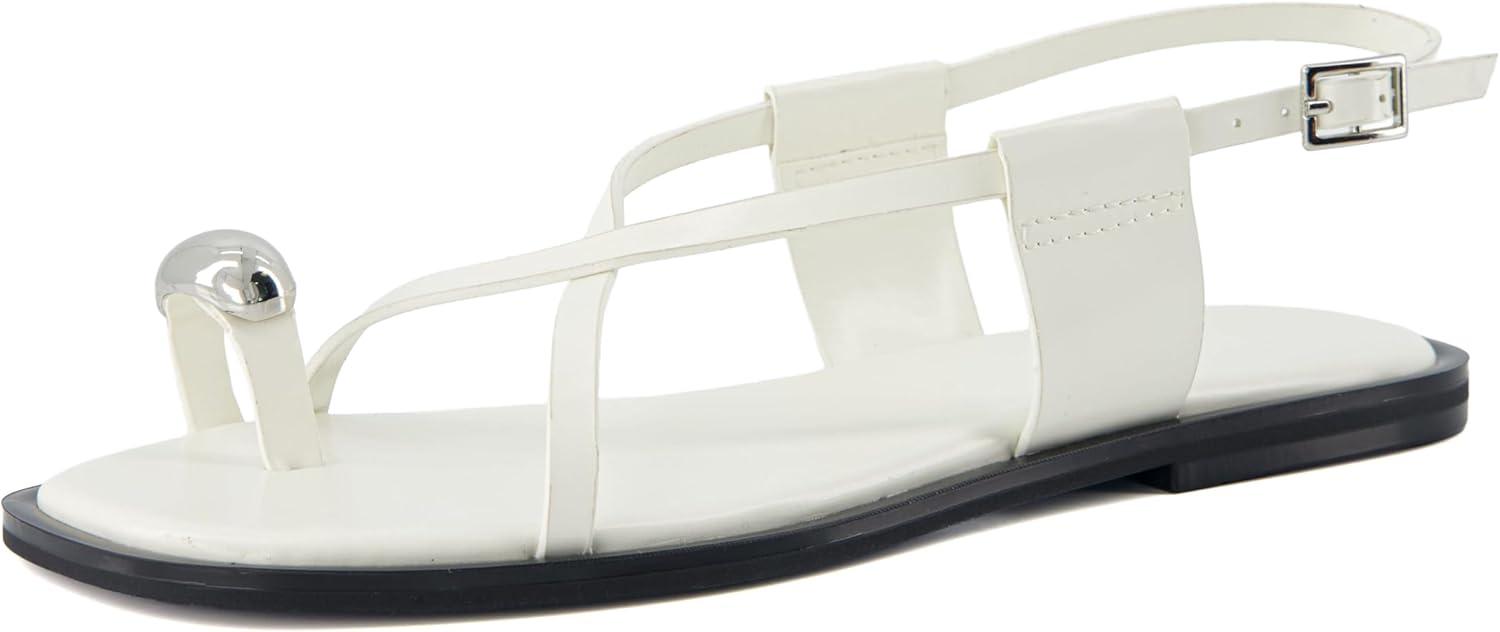 imageCUSHIONAIRE Corfu Flat Sandals for Women  Strappy Design with Toe Loop and Adjustable Ankle Strap  Lightweight Summer Dress SandalWhite