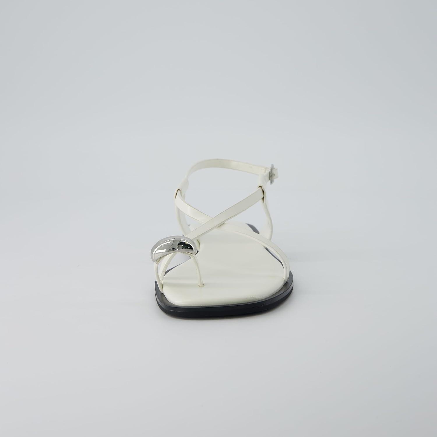imageCUSHIONAIRE Corfu Flat Sandals for Women  Strappy Design with Toe Loop and Adjustable Ankle Strap  Lightweight Summer Dress SandalWhite