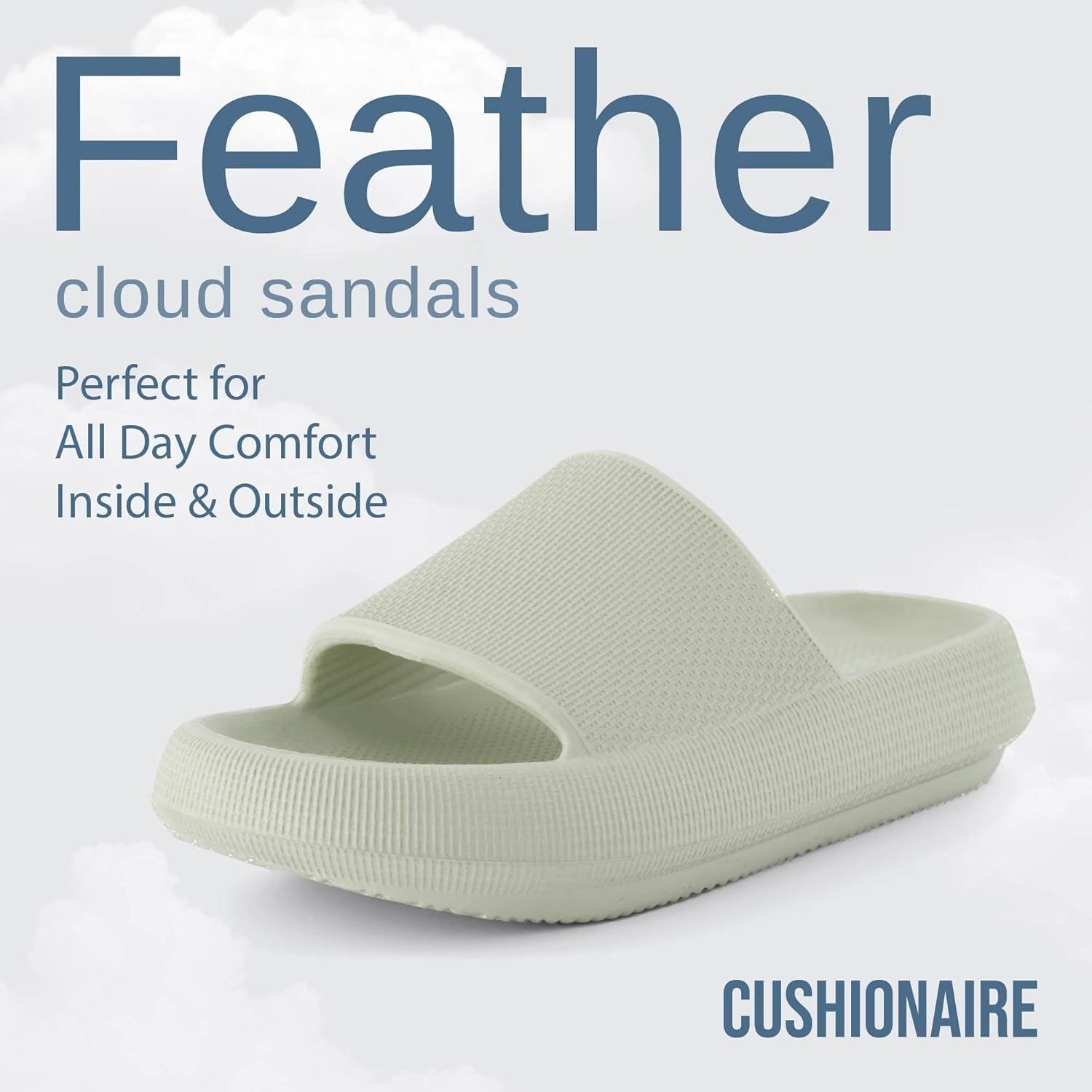 imageCUSHIONAIRE Feather EVA Slides for Women  Comfortable Slip On Womens Slippers Indoor Outdoor Shower Shoes Beach Essential Cloud SlidesAloe