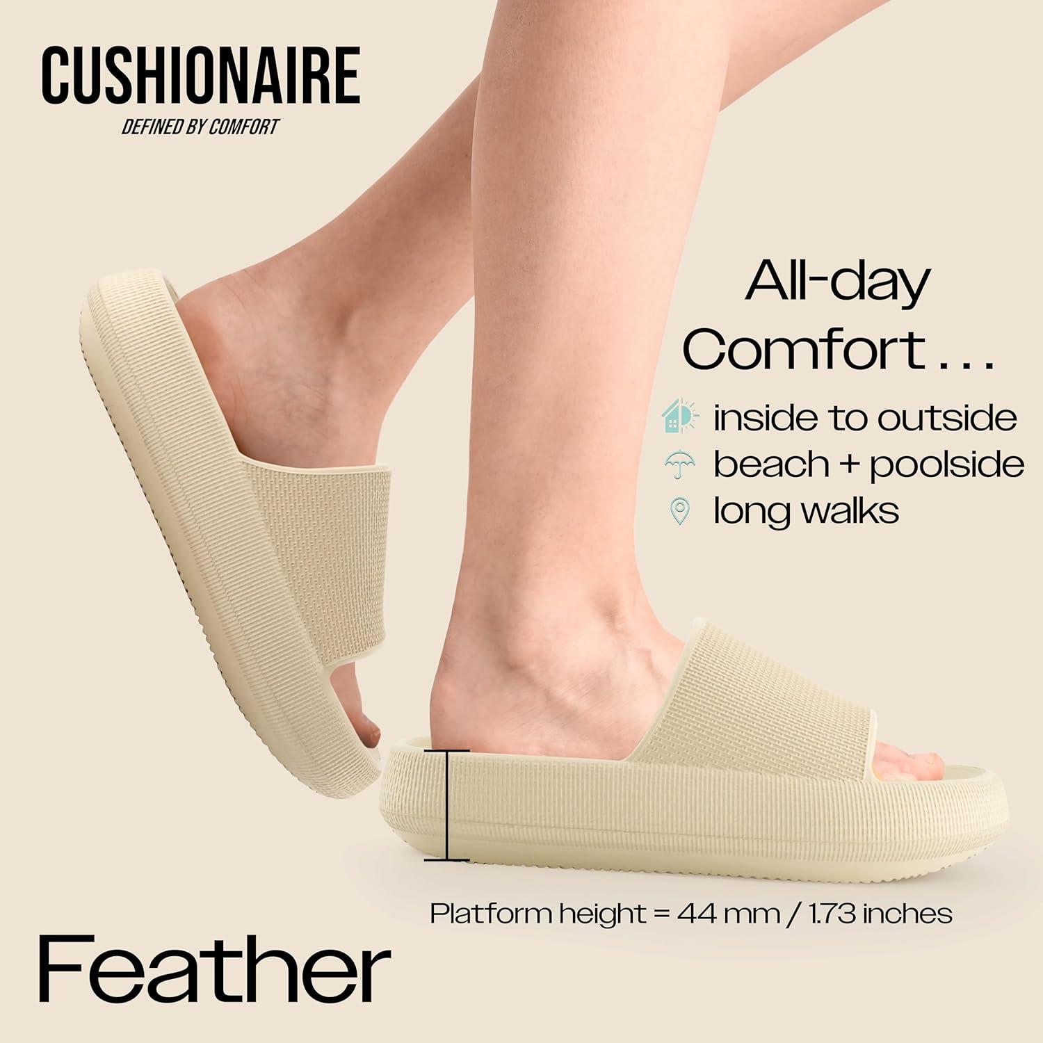 imageCUSHIONAIRE Feather EVA Slides for Women  Comfortable Slip On Womens Slippers Indoor Outdoor Shower Shoes Beach Essential Cloud SlidesAloe