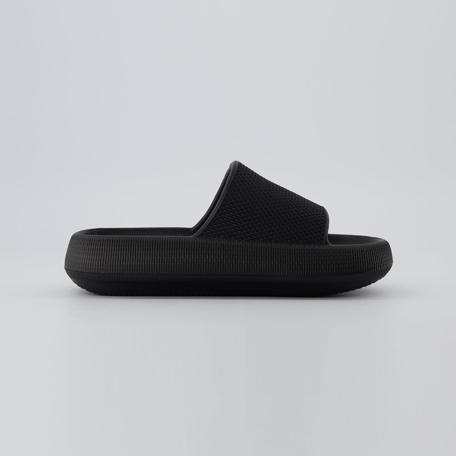 imageCUSHIONAIRE Feather EVA Slides for Women  Comfortable Slip On Womens Slippers Indoor Outdoor Shower Shoes Beach Essential Cloud SlidesBlack