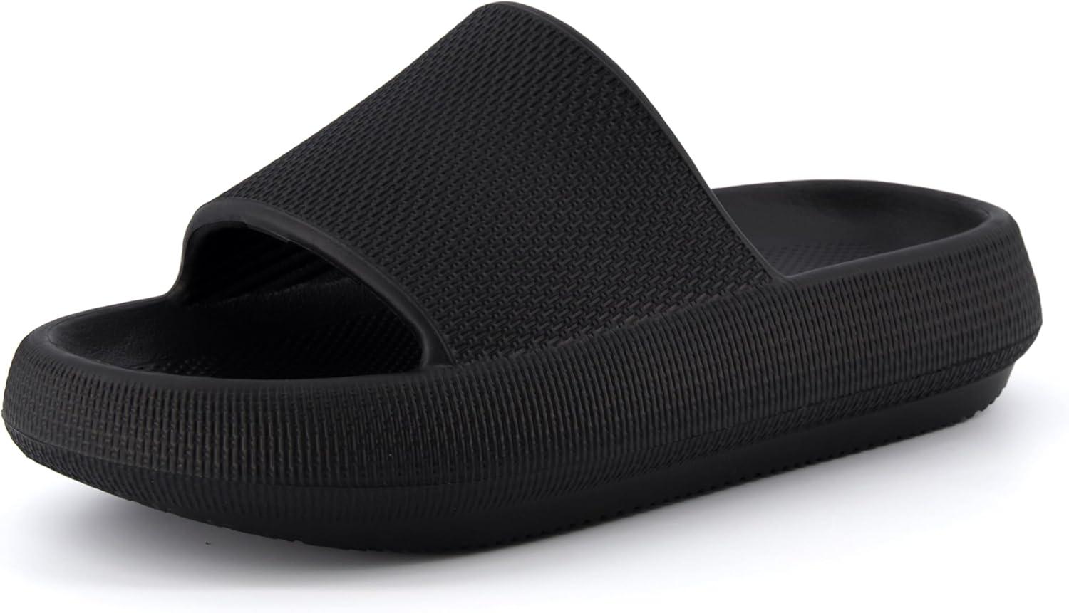 imageCUSHIONAIRE Feather EVA Slides for Women  Comfortable Slip On Womens Slippers Indoor Outdoor Shower Shoes Beach Essential Cloud SlidesBlack
