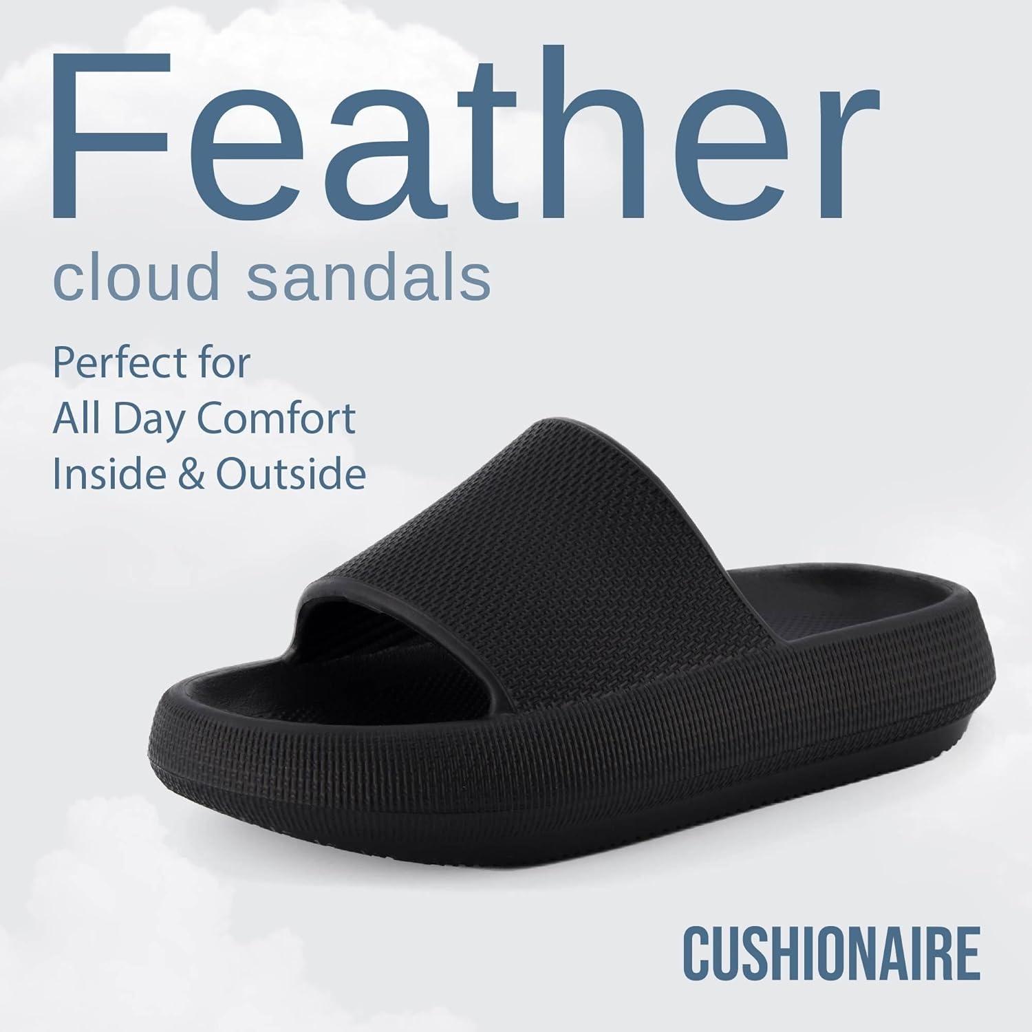 imageCUSHIONAIRE Feather EVA Slides for Women  Comfortable Slip On Womens Slippers Indoor Outdoor Shower Shoes Beach Essential Cloud SlidesBlack