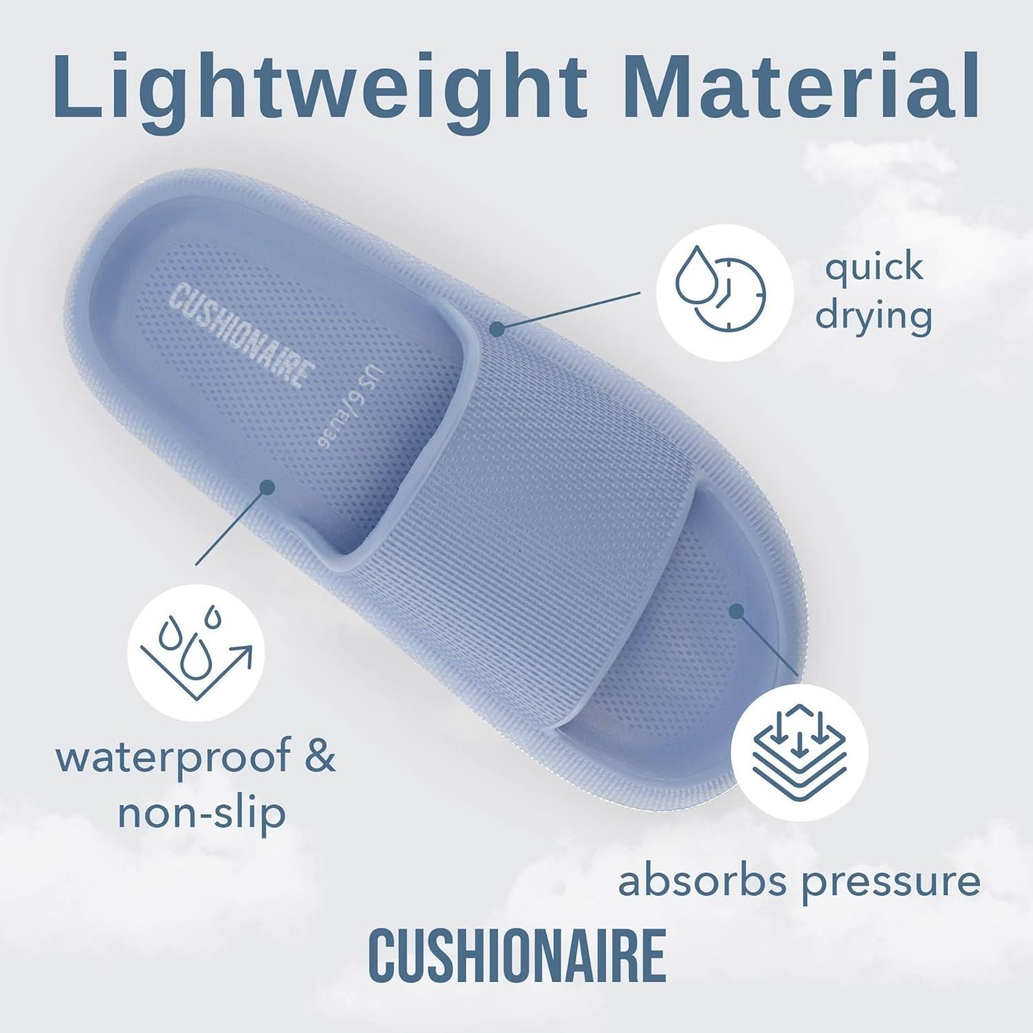 imageCUSHIONAIRE Feather EVA Slides for Women  Comfortable Slip On Womens Slippers Indoor Outdoor Shower Shoes Beach Essential Cloud SlidesBlue