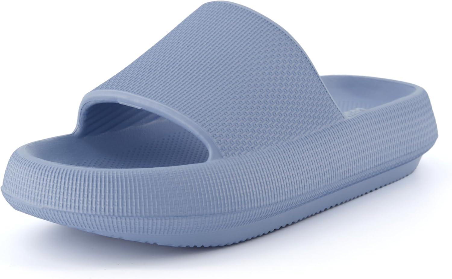 imageCUSHIONAIRE Feather EVA Slides for Women  Comfortable Slip On Womens Slippers Indoor Outdoor Shower Shoes Beach Essential Cloud SlidesBlue