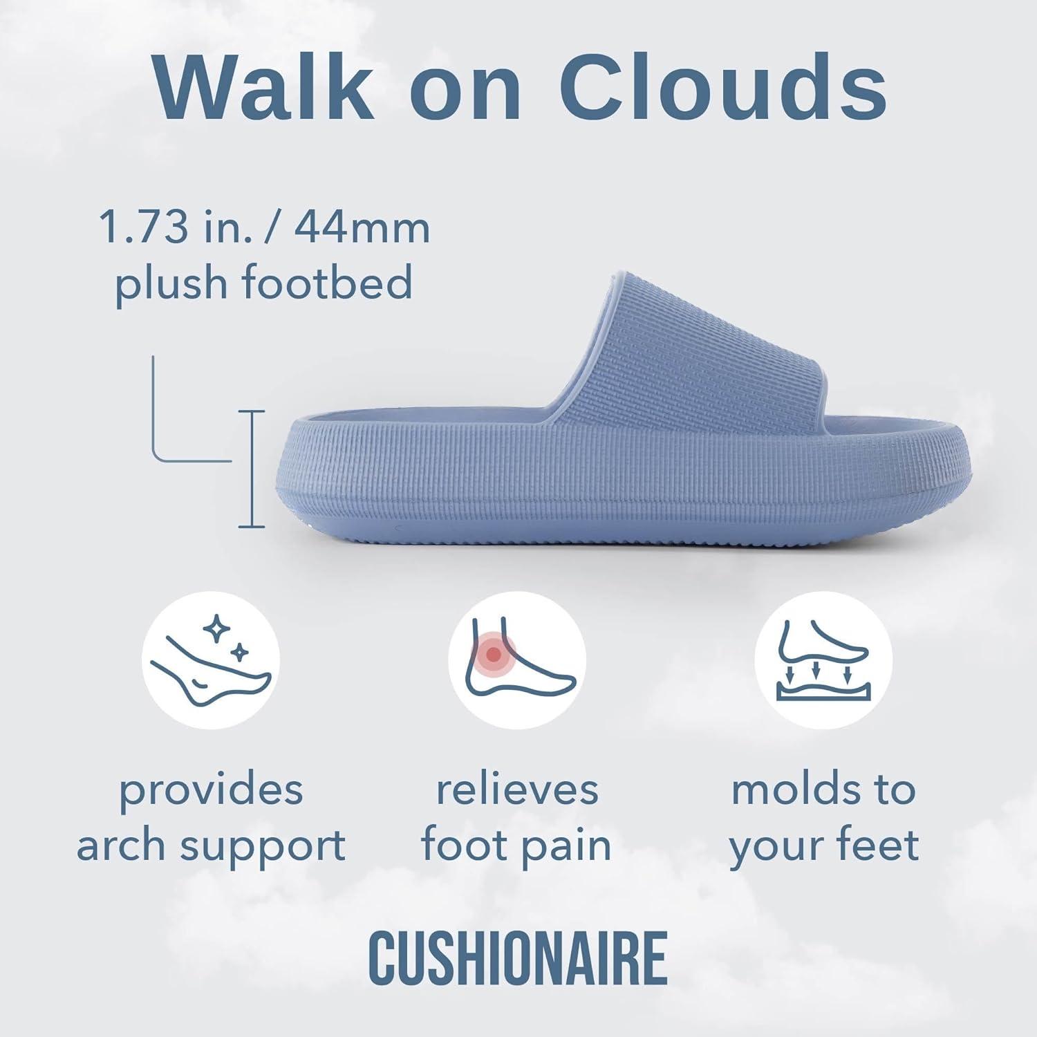 imageCUSHIONAIRE Feather EVA Slides for Women  Comfortable Slip On Womens Slippers Indoor Outdoor Shower Shoes Beach Essential Cloud SlidesBlue