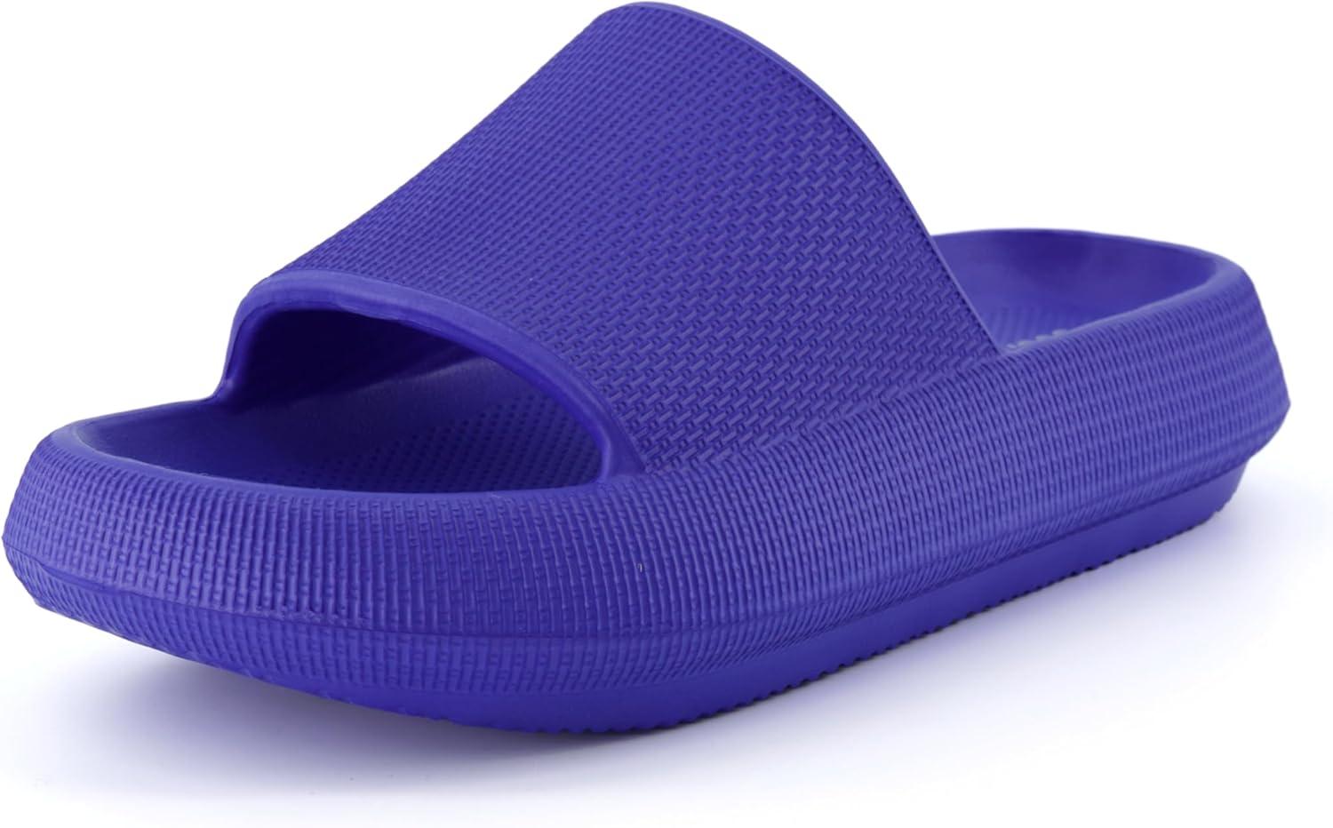 imageCUSHIONAIRE Feather EVA Slides for Women  Comfortable Slip On Womens Slippers Indoor Outdoor Shower Shoes Beach Essential Cloud SlidesBright Blue