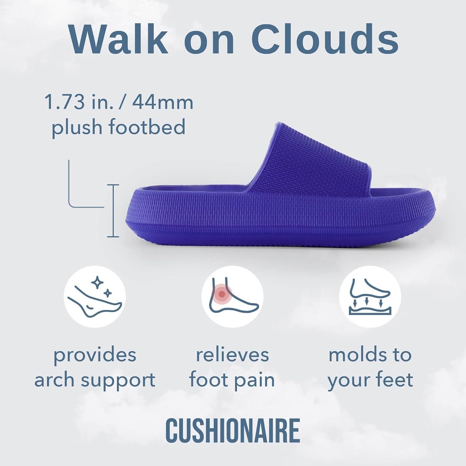 imageCUSHIONAIRE Feather EVA Slides for Women  Comfortable Slip On Womens Slippers Indoor Outdoor Shower Shoes Beach Essential Cloud SlidesBright Blue