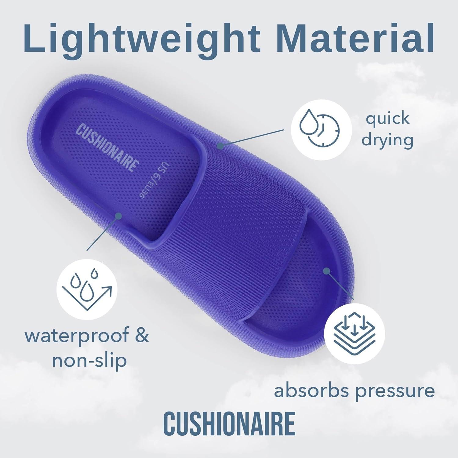 imageCUSHIONAIRE Feather EVA Slides for Women  Comfortable Slip On Womens Slippers Indoor Outdoor Shower Shoes Beach Essential Cloud SlidesBright Blue
