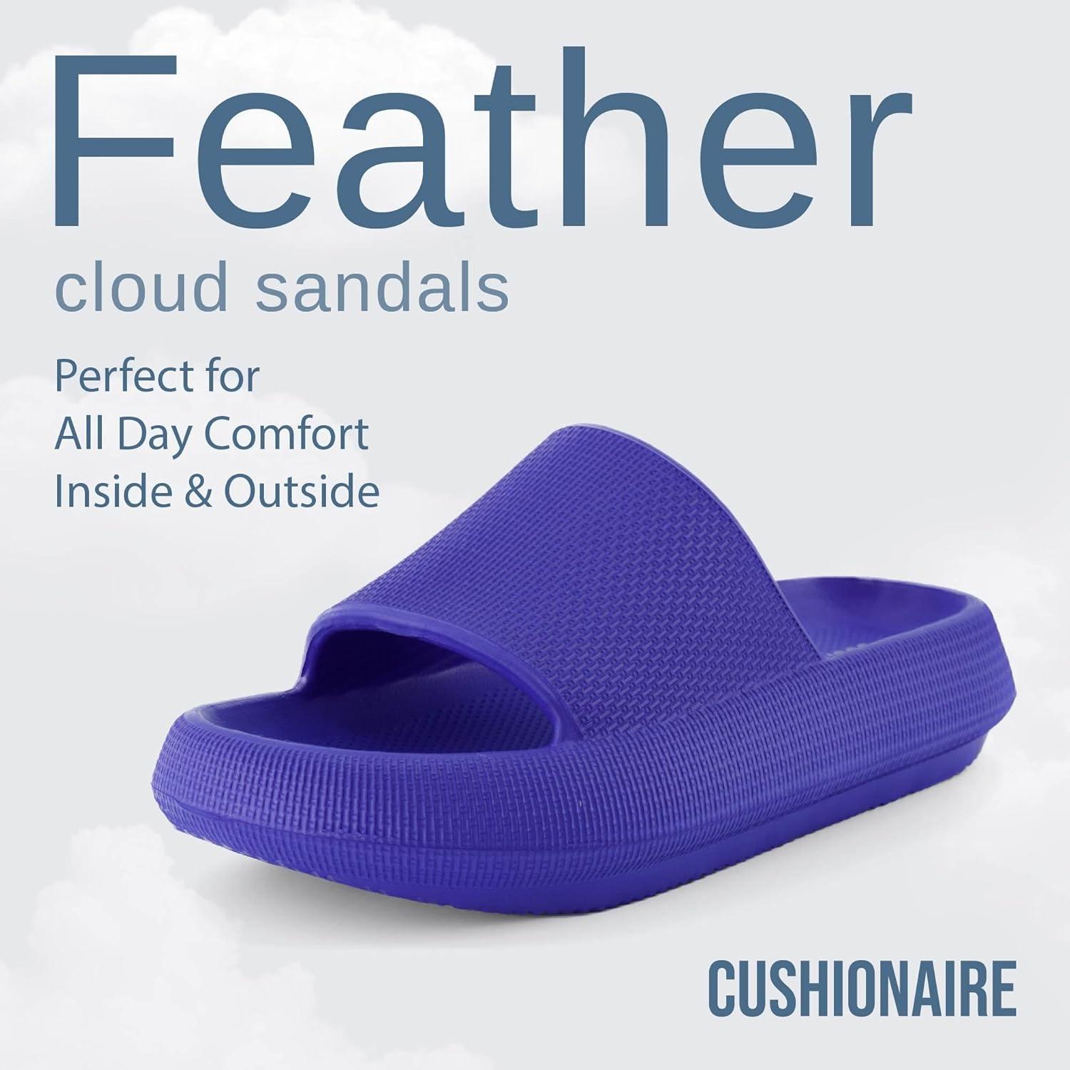 imageCUSHIONAIRE Feather EVA Slides for Women  Comfortable Slip On Womens Slippers Indoor Outdoor Shower Shoes Beach Essential Cloud SlidesBright Blue