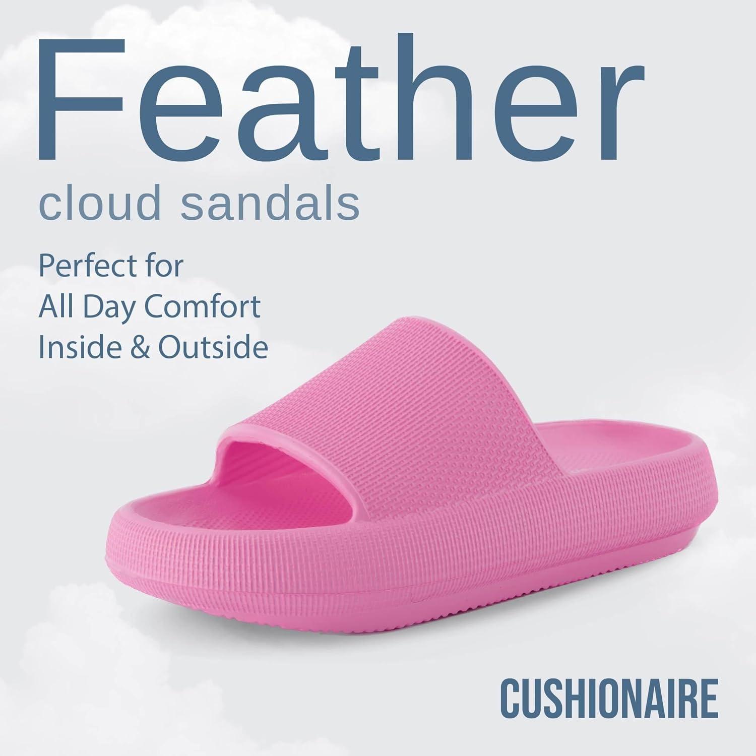 imageCUSHIONAIRE Feather EVA Slides for Women  Comfortable Slip On Womens Slippers Indoor Outdoor Shower Shoes Beach Essential Cloud SlidesBright Pink