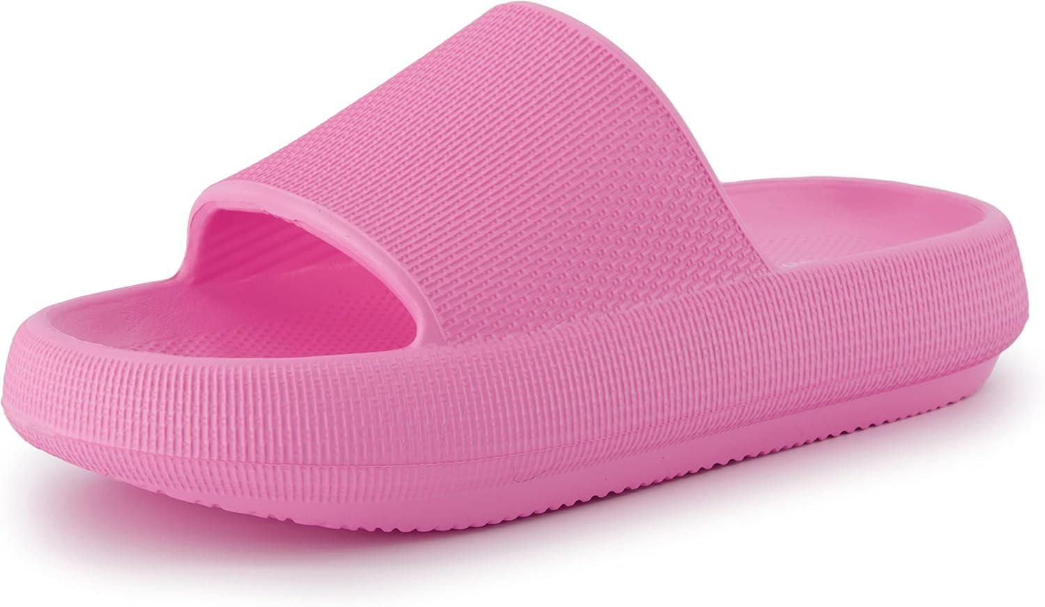 imageCUSHIONAIRE Feather EVA Slides for Women  Comfortable Slip On Womens Slippers Indoor Outdoor Shower Shoes Beach Essential Cloud SlidesBright Pink