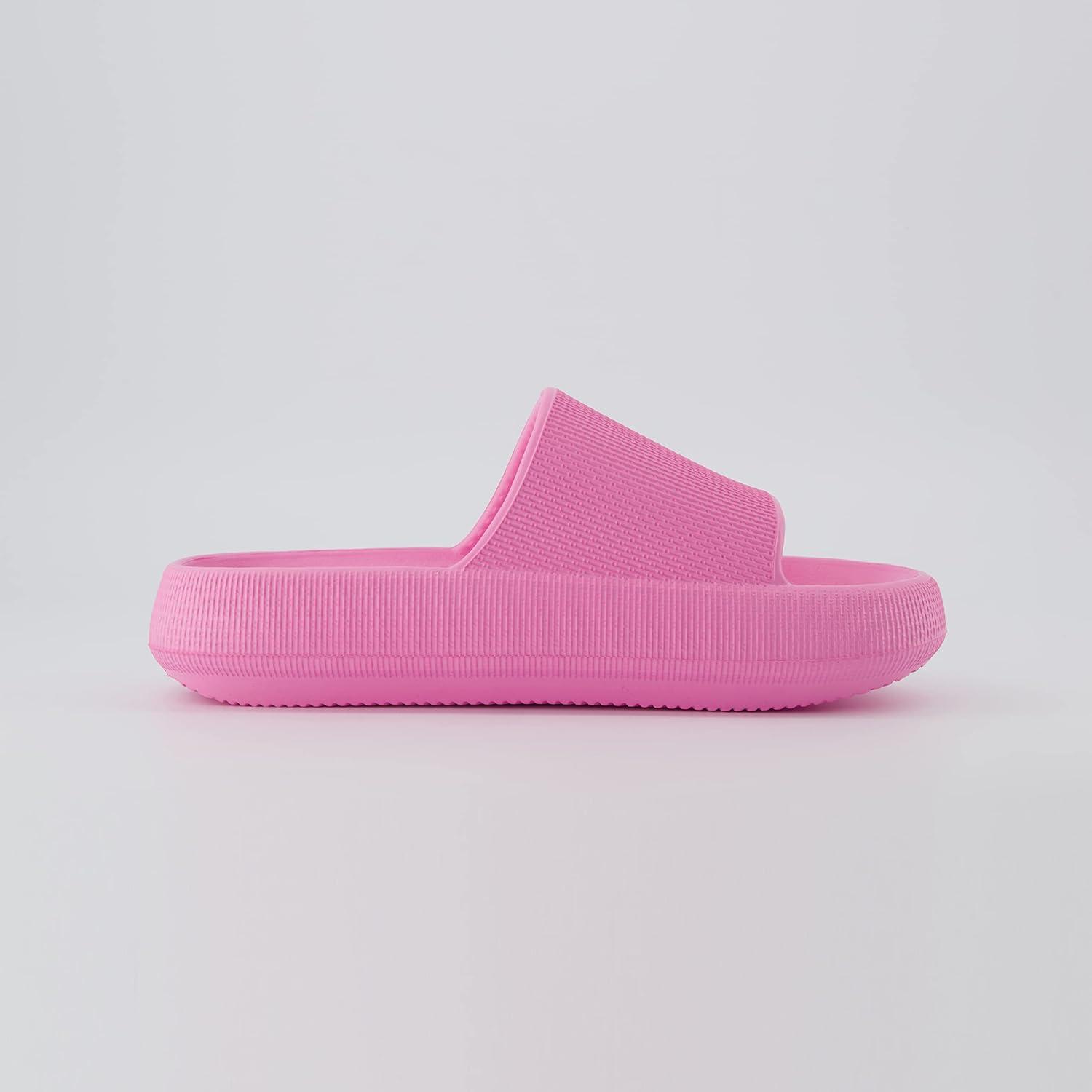 imageCUSHIONAIRE Feather EVA Slides for Women  Comfortable Slip On Womens Slippers Indoor Outdoor Shower Shoes Beach Essential Cloud SlidesBright Pink