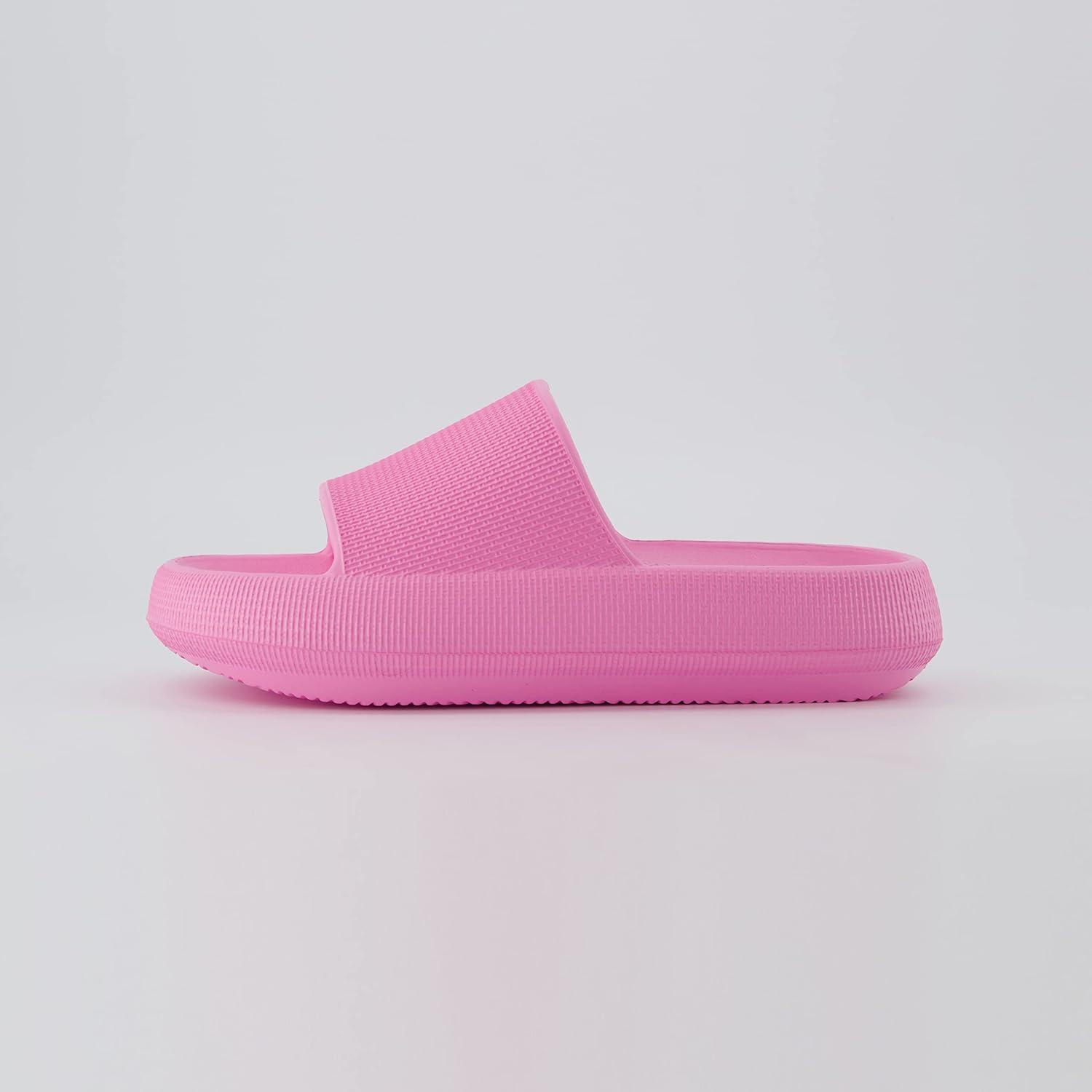 imageCUSHIONAIRE Feather EVA Slides for Women  Comfortable Slip On Womens Slippers Indoor Outdoor Shower Shoes Beach Essential Cloud SlidesBright Pink