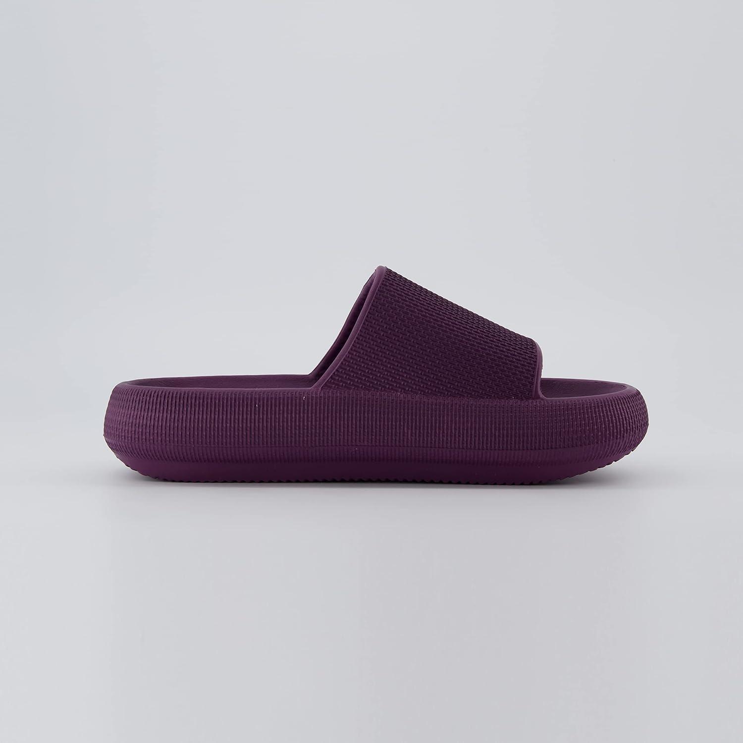 imageCUSHIONAIRE Feather EVA Slides for Women  Comfortable Slip On Womens Slippers Indoor Outdoor Shower Shoes Beach Essential Cloud SlidesDark Purple