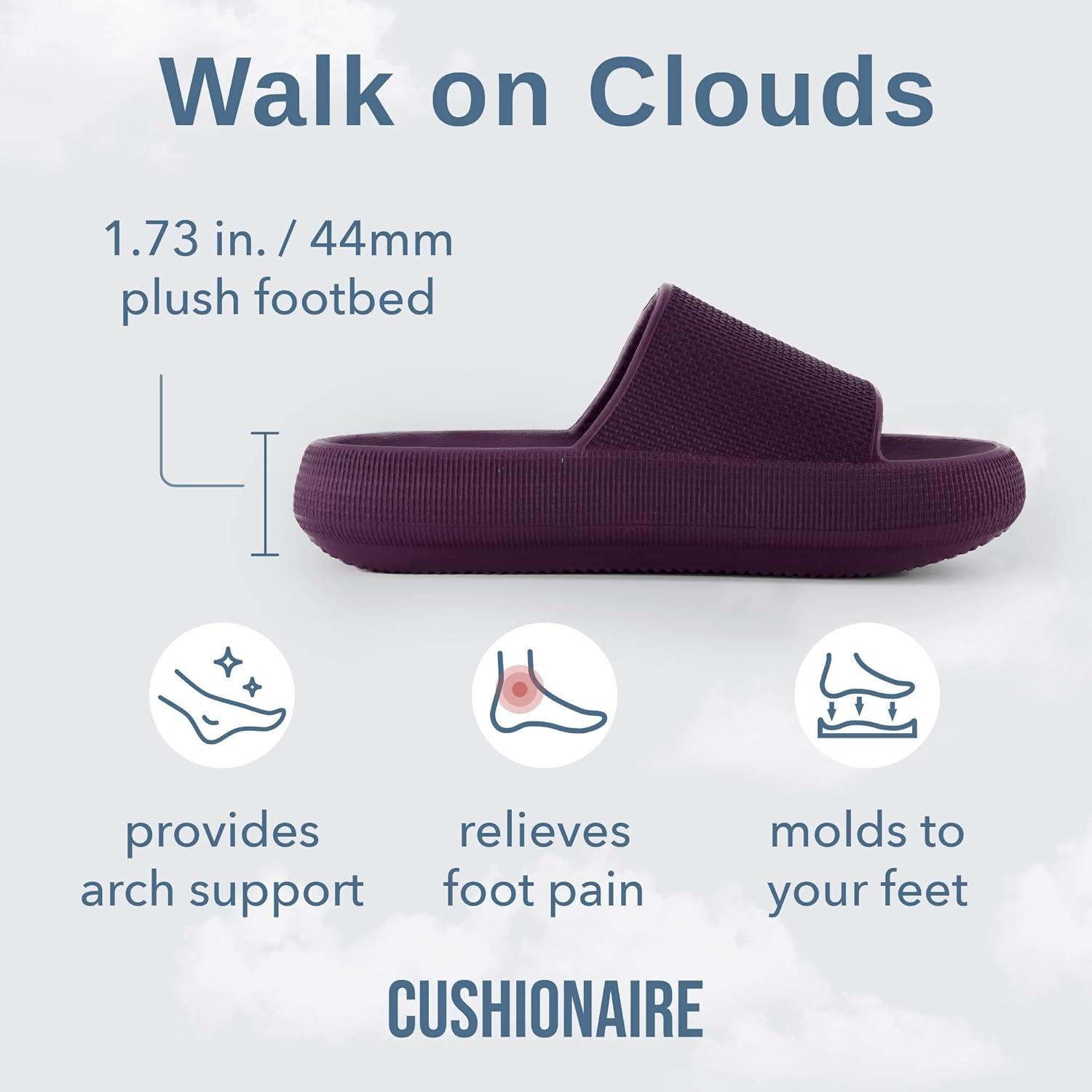 imageCUSHIONAIRE Feather EVA Slides for Women  Comfortable Slip On Womens Slippers Indoor Outdoor Shower Shoes Beach Essential Cloud SlidesDark Purple