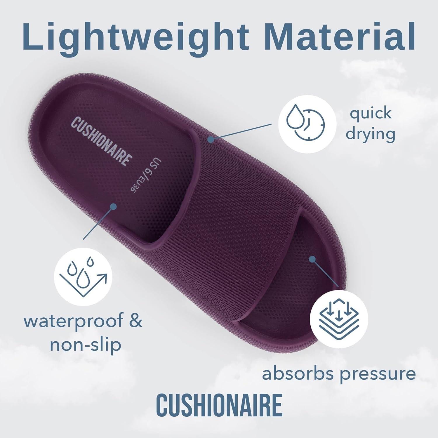 imageCUSHIONAIRE Feather EVA Slides for Women  Comfortable Slip On Womens Slippers Indoor Outdoor Shower Shoes Beach Essential Cloud SlidesDark Purple