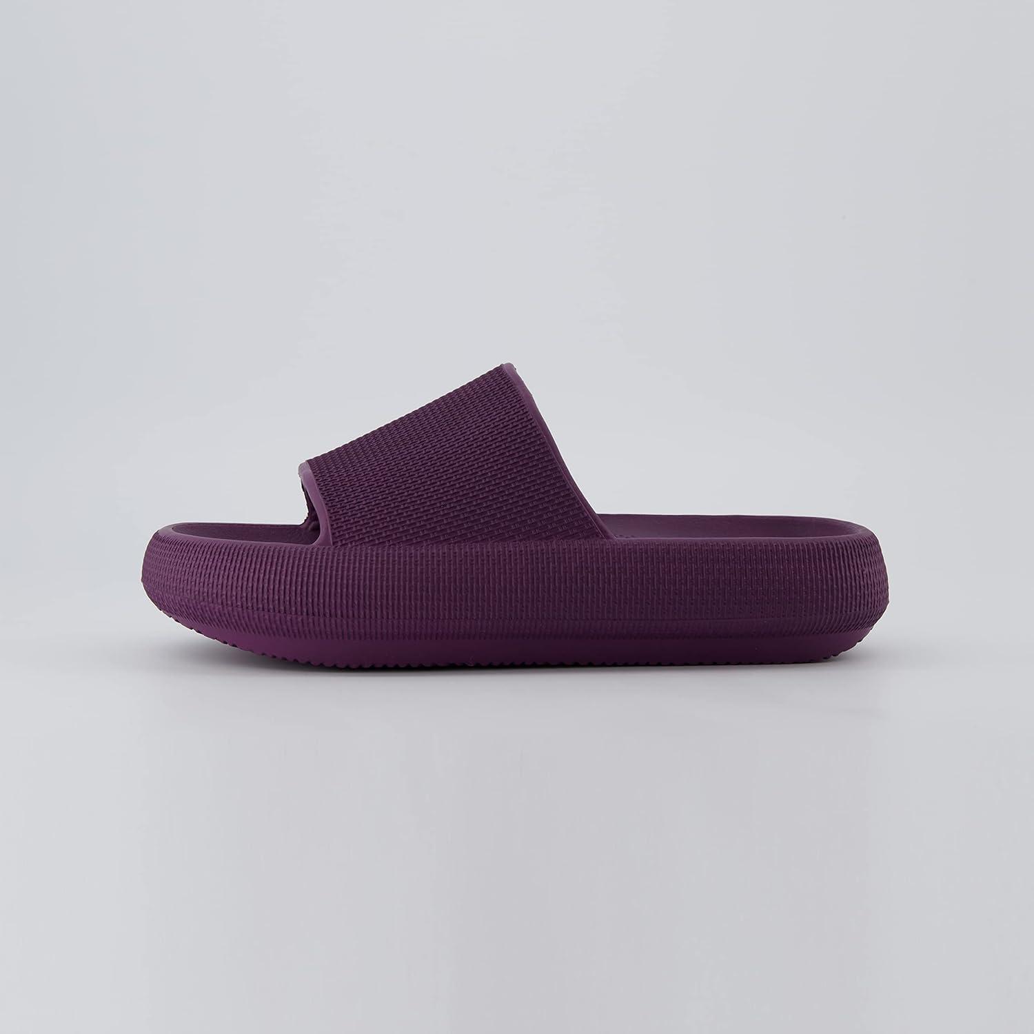 imageCUSHIONAIRE Feather EVA Slides for Women  Comfortable Slip On Womens Slippers Indoor Outdoor Shower Shoes Beach Essential Cloud SlidesDark Purple