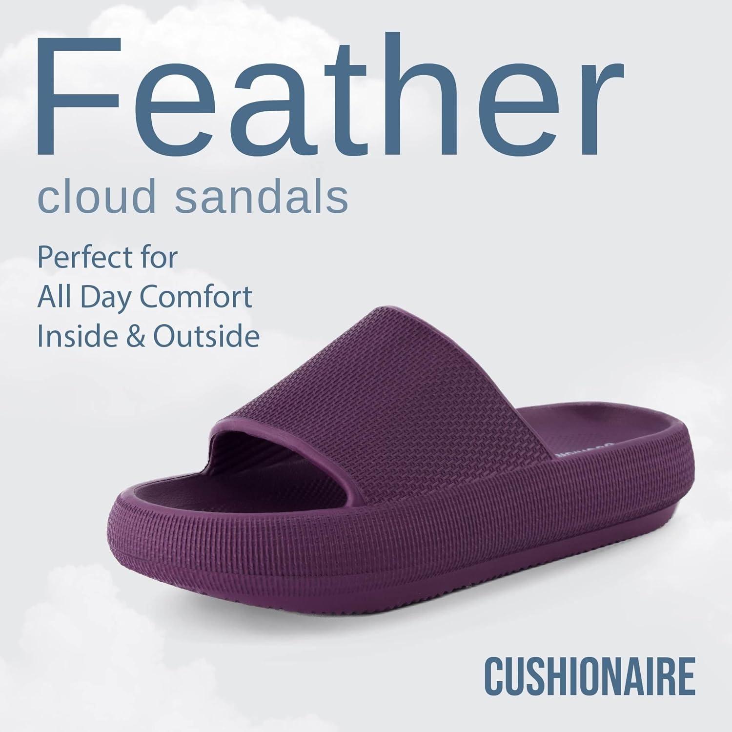 imageCUSHIONAIRE Feather EVA Slides for Women  Comfortable Slip On Womens Slippers Indoor Outdoor Shower Shoes Beach Essential Cloud SlidesDark Purple