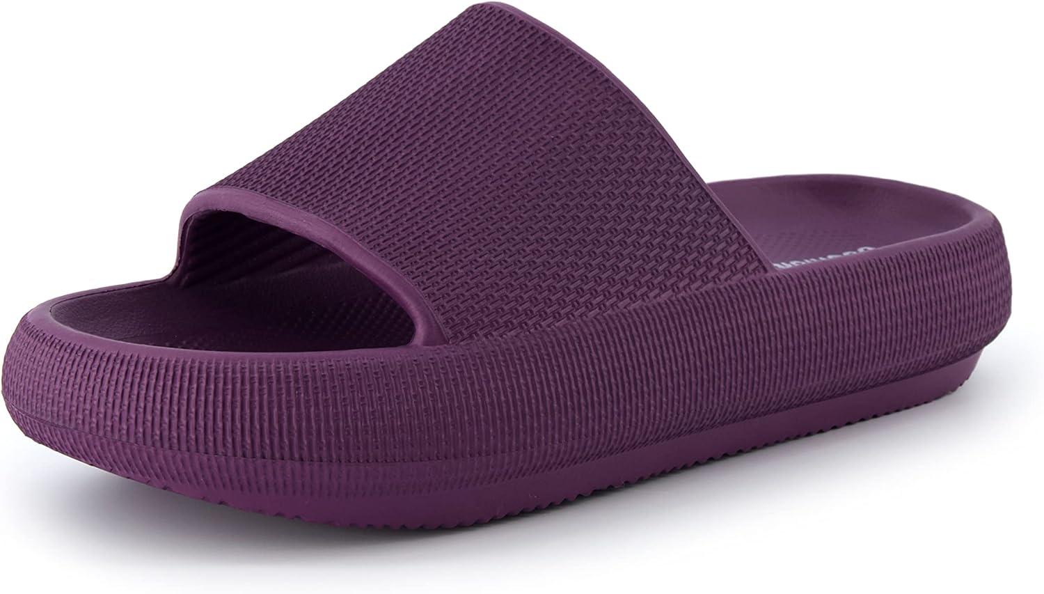 imageCUSHIONAIRE Feather EVA Slides for Women  Comfortable Slip On Womens Slippers Indoor Outdoor Shower Shoes Beach Essential Cloud SlidesDark Purple
